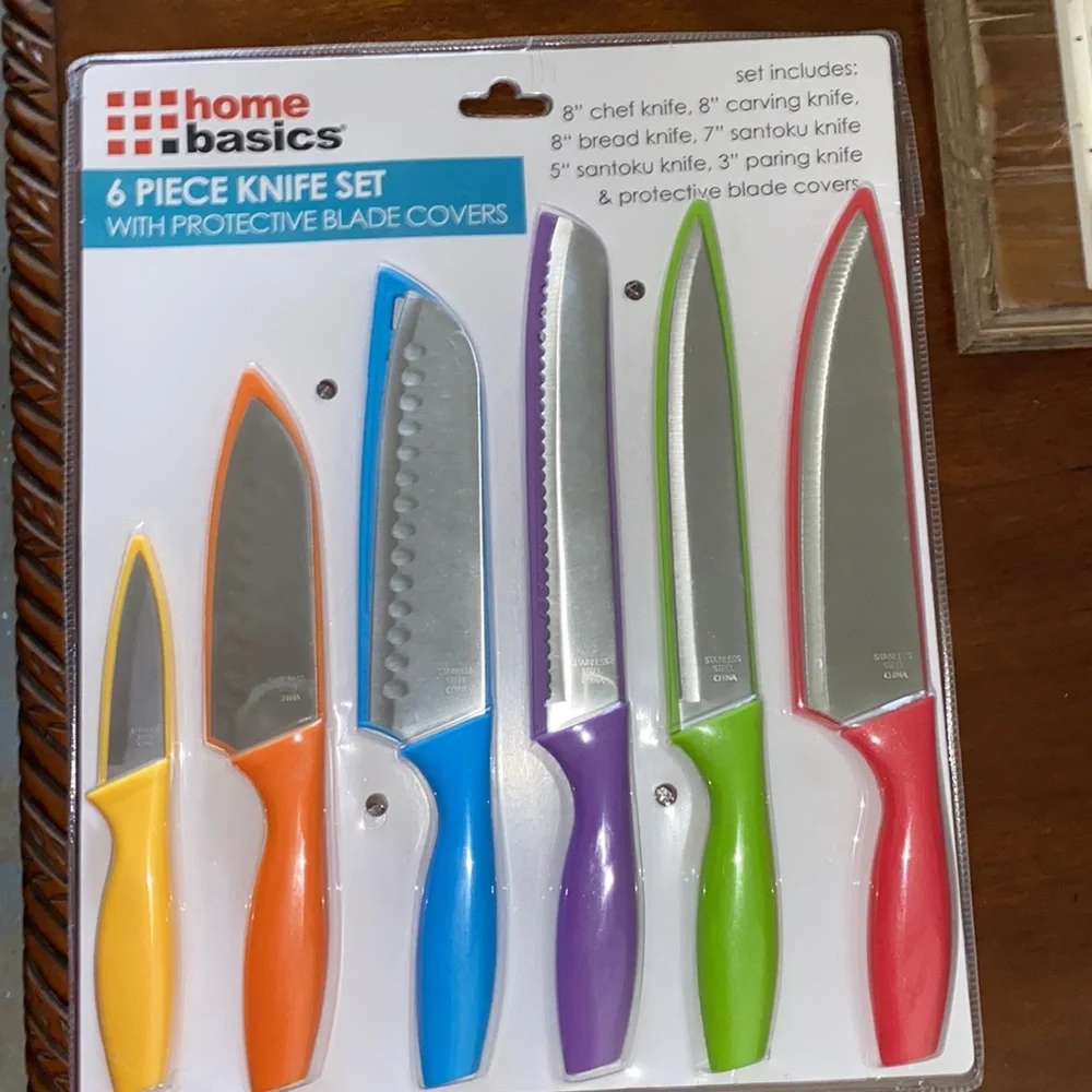 Stainless Steel Knife Set with Colorful Slip Covers